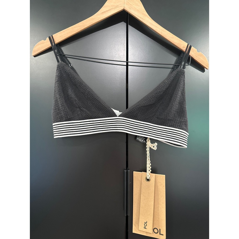 Pol Black Waffle Knit Striped Bralette BWT192 New Small